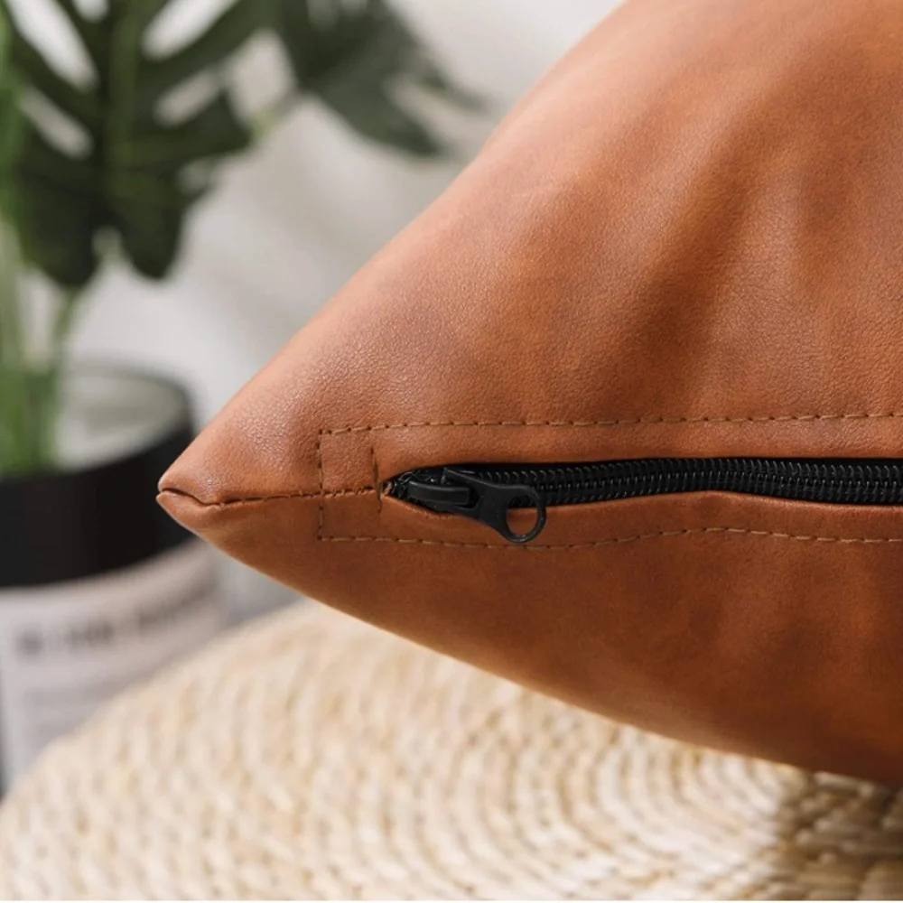 Luxury Home | Boho Rustic Farmhouse Faux Leather Throw Pillow Cover